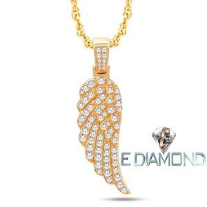 .90 Carat Natural Diamond Angel Wing Pendant, 10 Karat Solid Gold